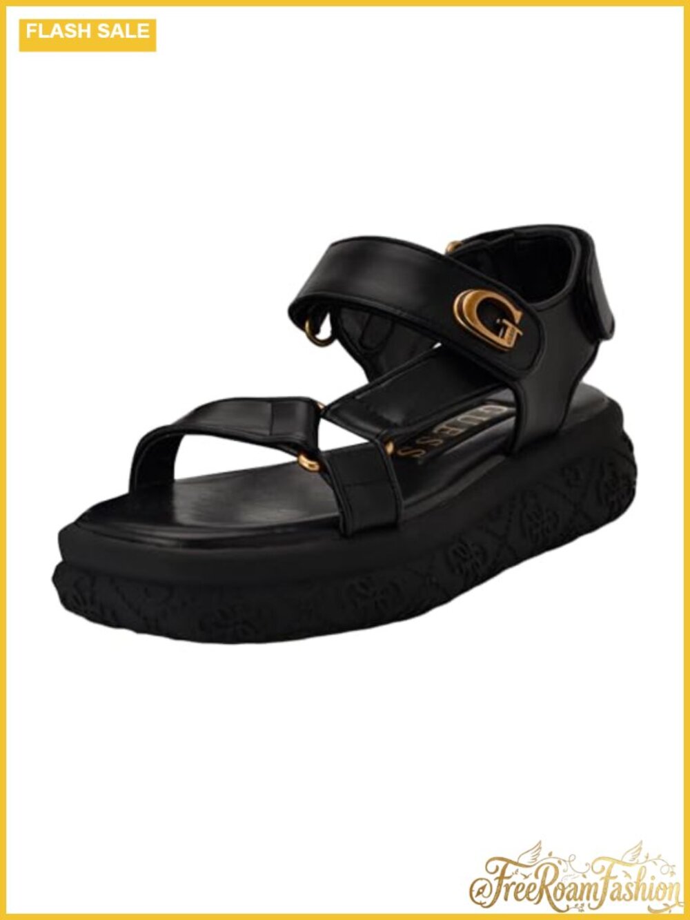 Faux Leather Platform Sandals with Velcro Straps Open Toe Casual Summer